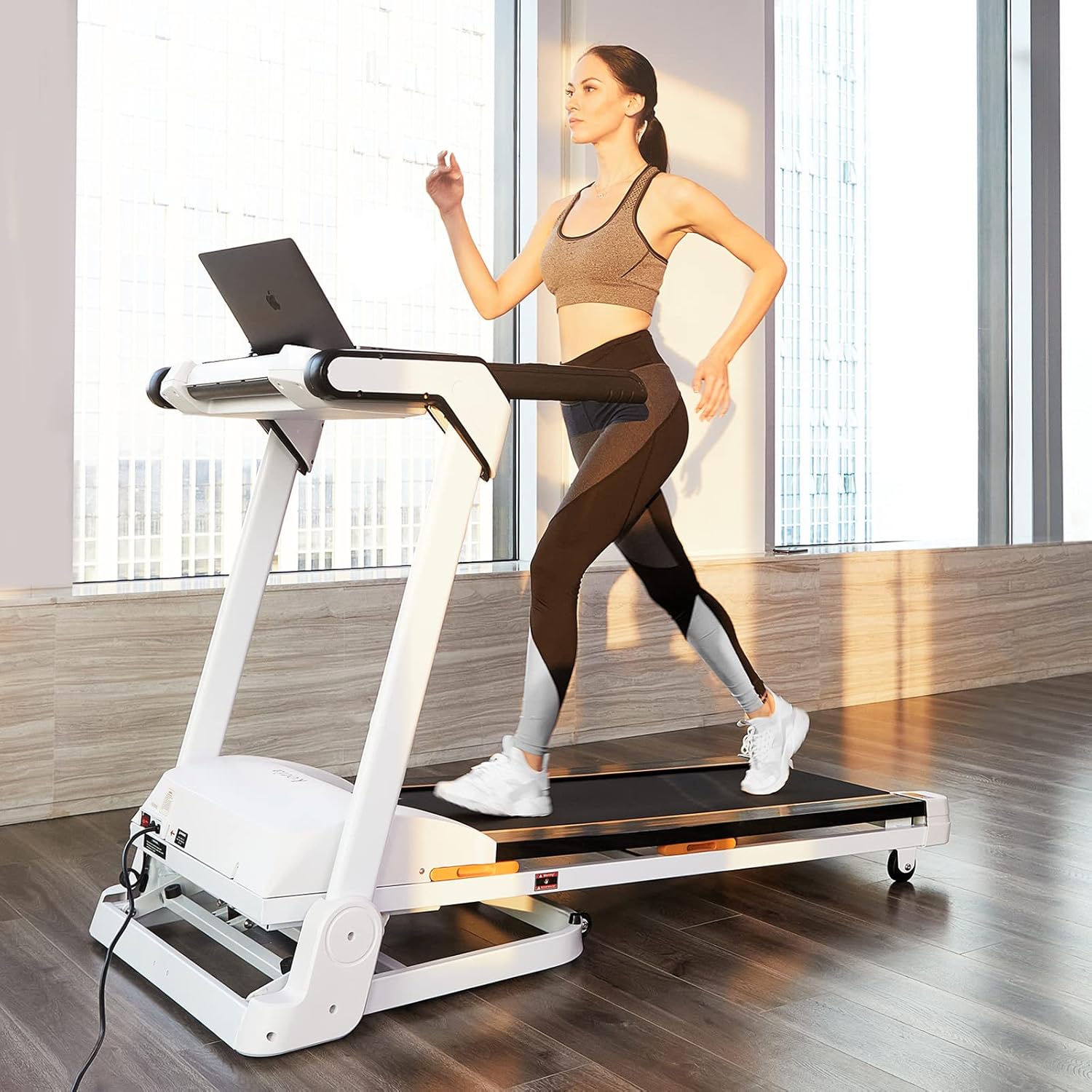 2-in-1 Folding Treadmill with Desk, Electric Treadmill with Auto Incline Bluetooth Speaker B4831