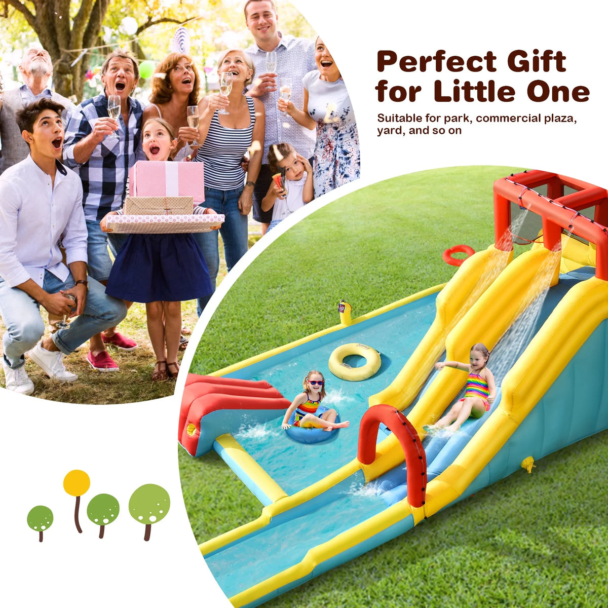 7 in 1 Inflatable Dual Slide Water Park Climbing Bouncer with 950W Blower R980199