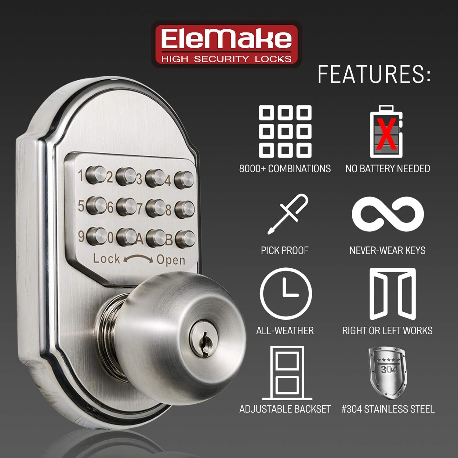 Mechanical Stainless Steel Digital Code Keypad Door Lock Deadbolt D929358