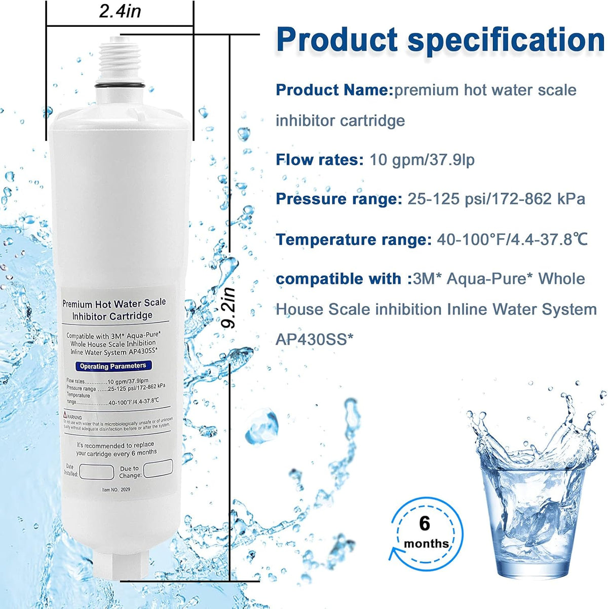 Pack of 2 Water Filter Cartridge Scale Inhibitor A8559