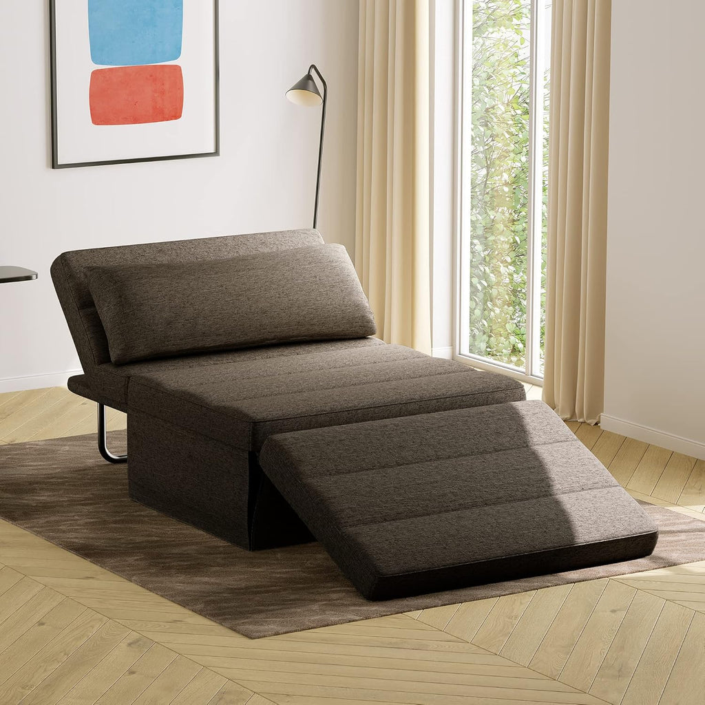 Light Brown Breathable Linen Fabric Convertible Sofa Bed E1877
