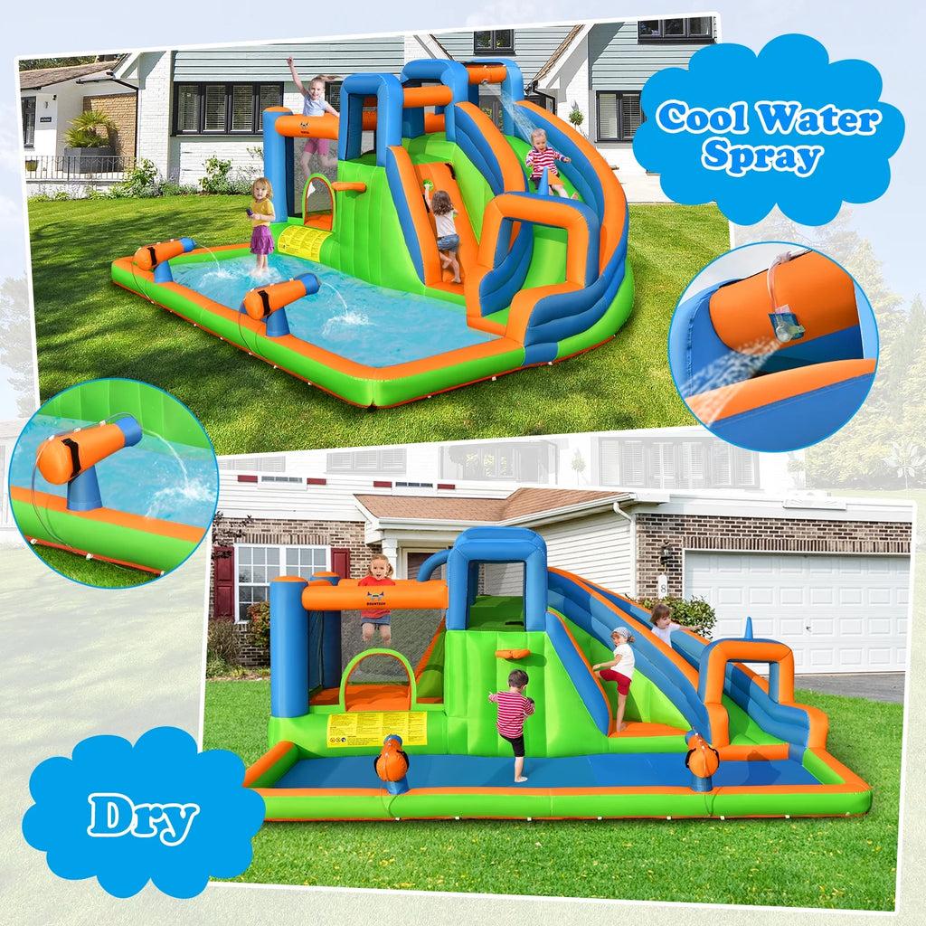 Inflatable Water Slide Bounce Castle with Dual Climbing Walls & 750W Blower A619
