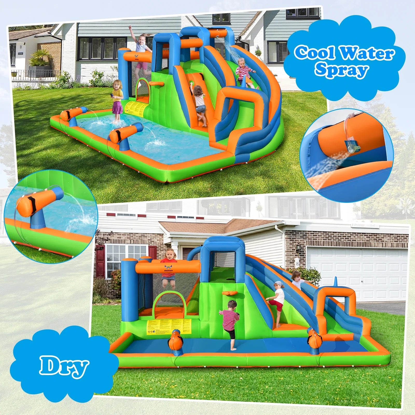 Inflatable Water Slide Bounce Castle with Dual Climbing Walls & 750W Blower A619