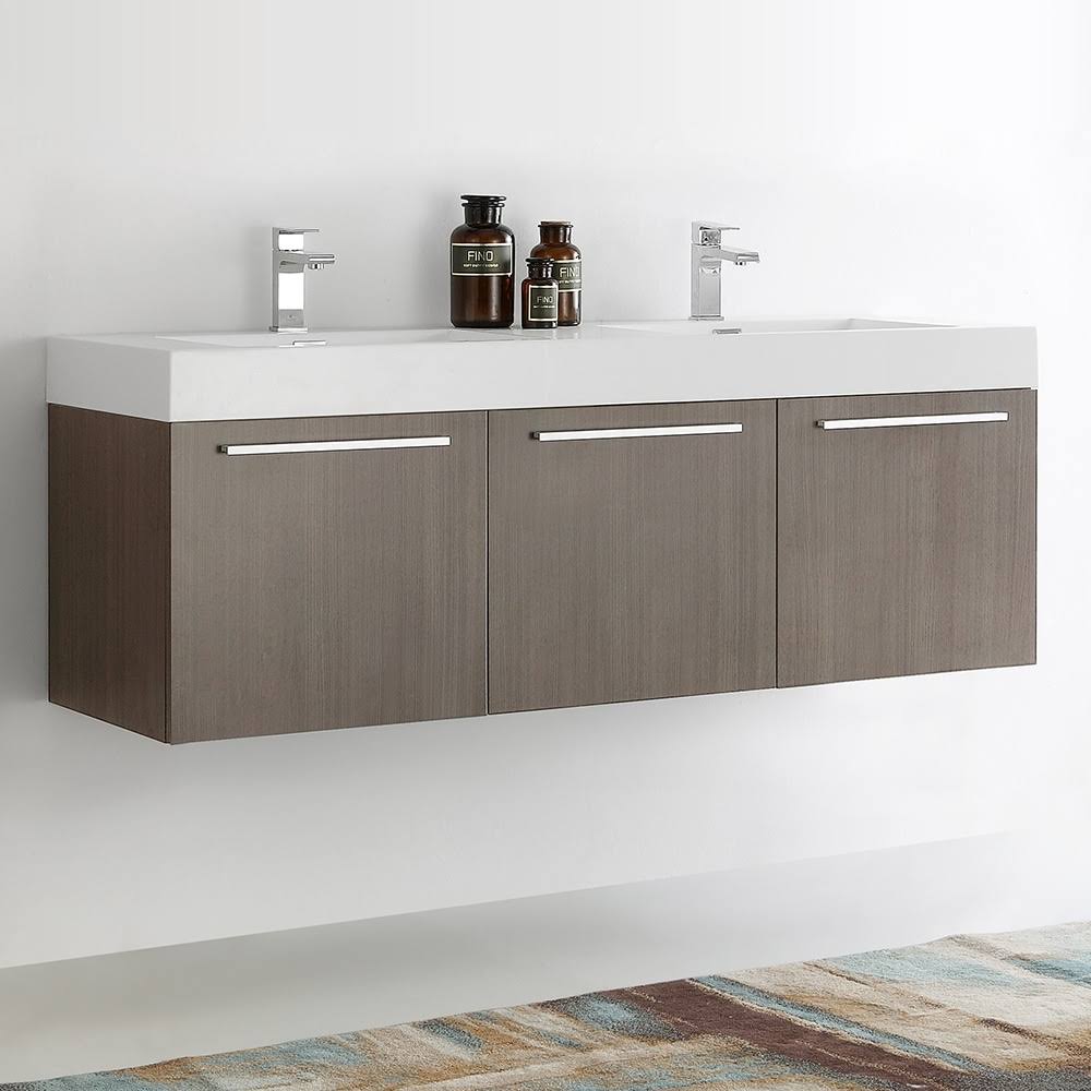 Gray Oak Double Bathroom Wall Hung Vanity Cabinet L25374