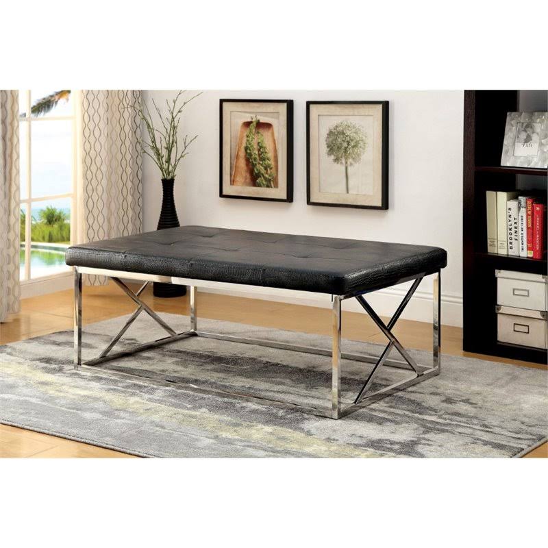 Black Faux Leather Tufted Bench C541