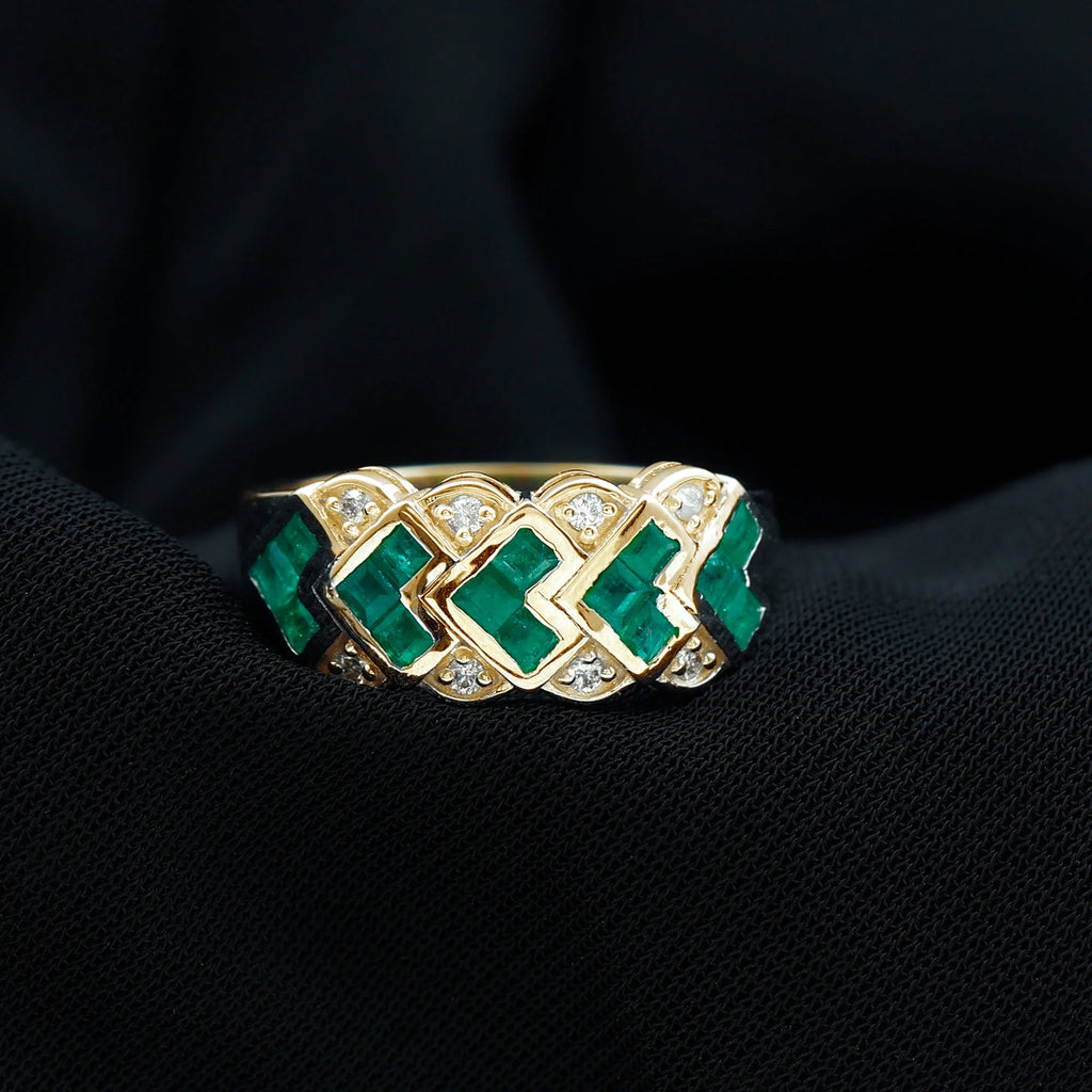14K Yellow Gold Emerald and Diamond Ring E145