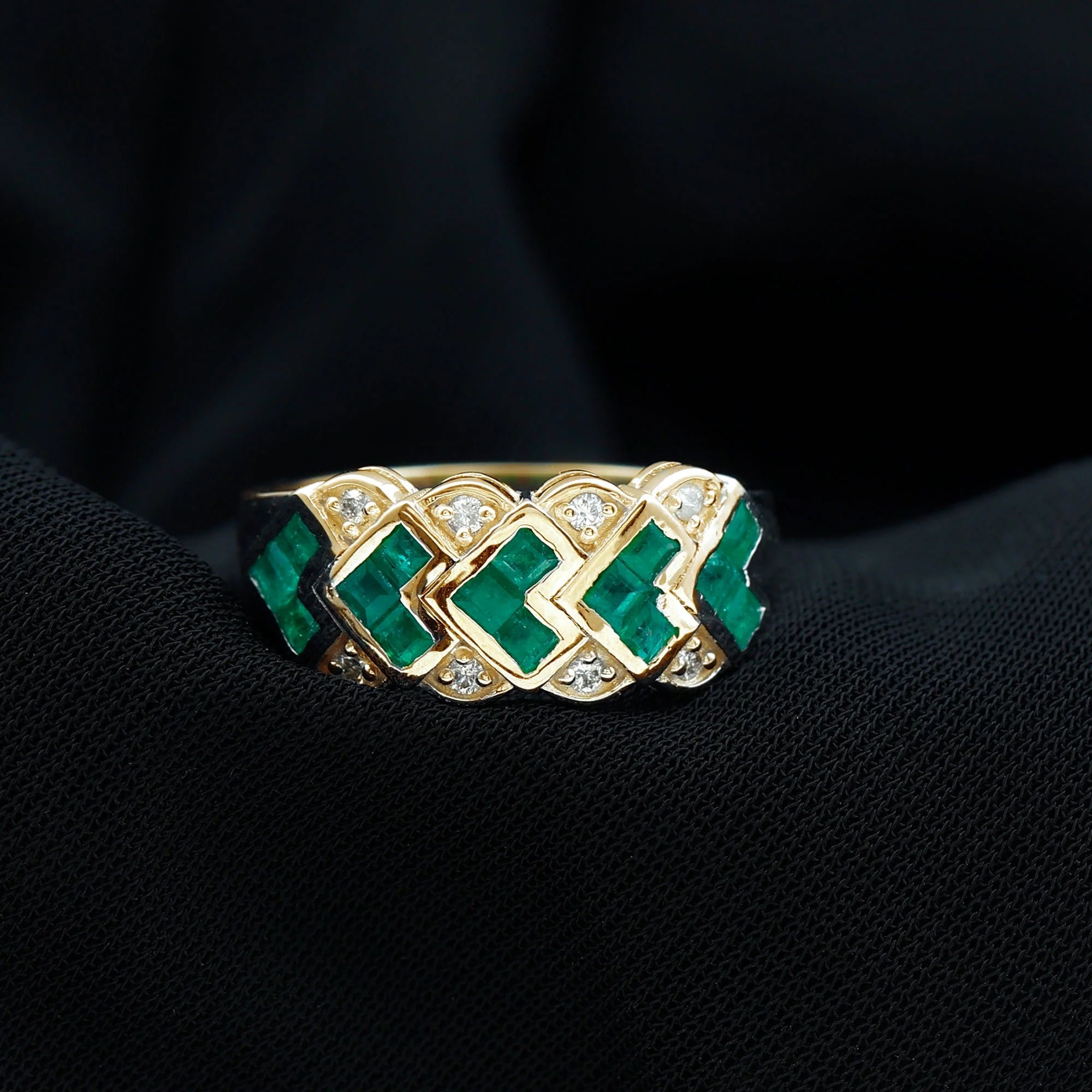 14K Yellow Gold Emerald and Diamond Ring E145