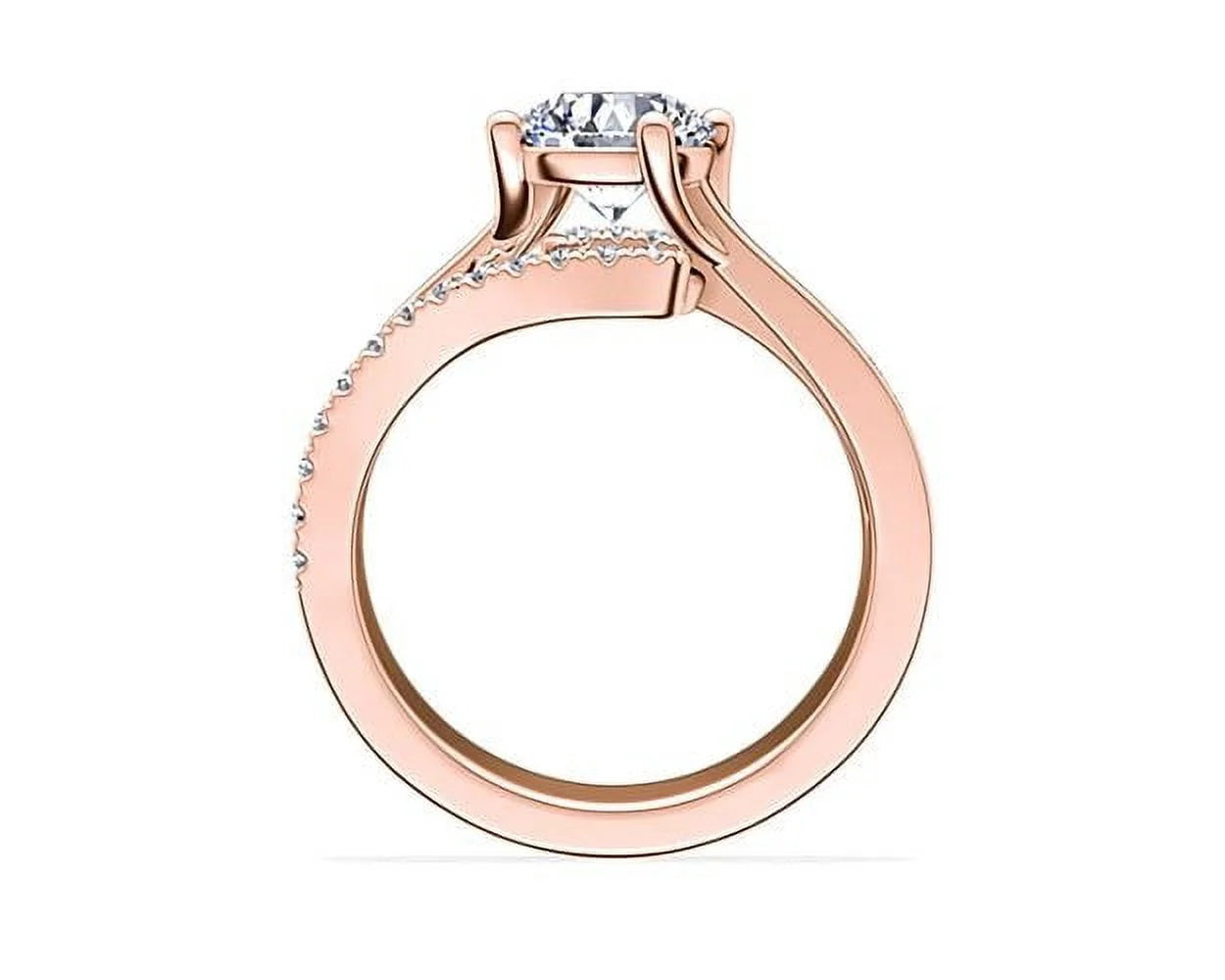 0.70 Carat Round Cut Real Diamond Solitaire Ring with Accents Solid 14K Rose Gold Size 11 J2119