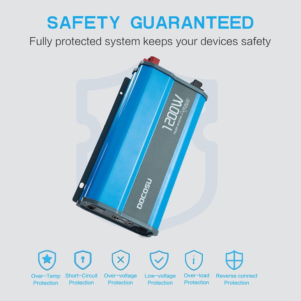 1200W Pure Sine Wave Power Inverter DC 12V to AC 110V with LED Display 2.4A USB Port H564