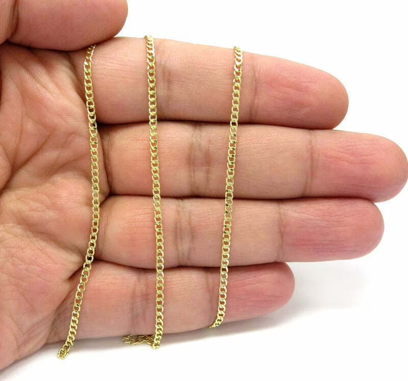 10K Solid Yellow Gold Cuban Link Curb Chain Necklace 2mm 16" 18" 20" 22" 24" 26" L980776
