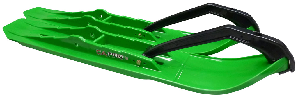Green XCS Snowmobile Skis with 10" Round Bars Complete Kit A3345