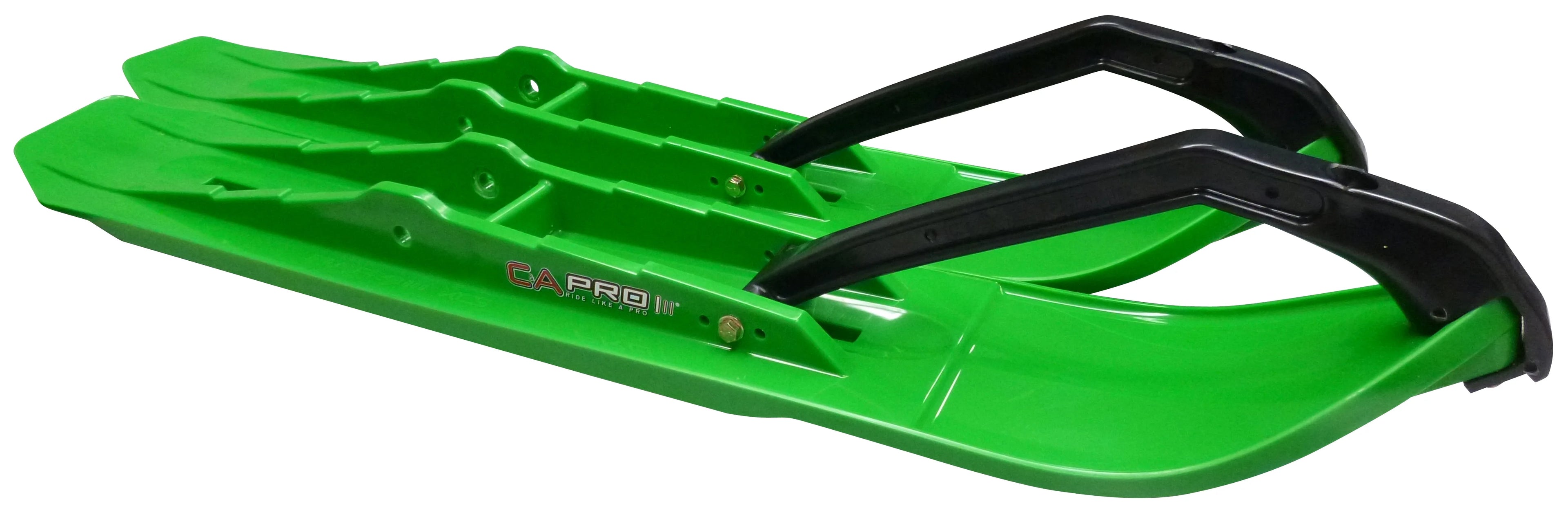 Green XCS Snowmobile Skis with 10" Round Bars Complete Kit A3345