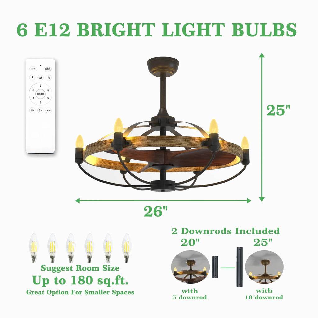 Farmhouse Ceiling Fan with 6 Lights K808