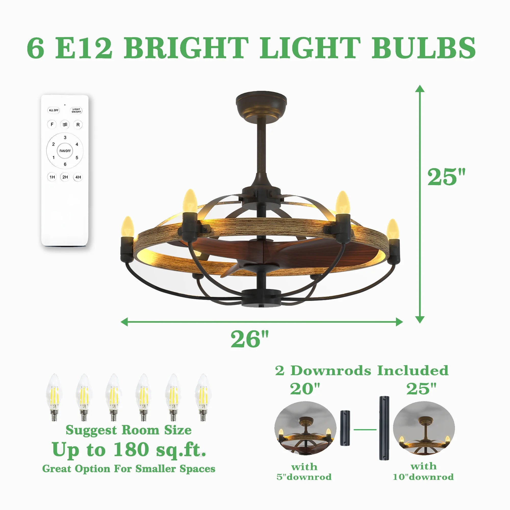 Farmhouse Ceiling Fan with 6 Lights K808