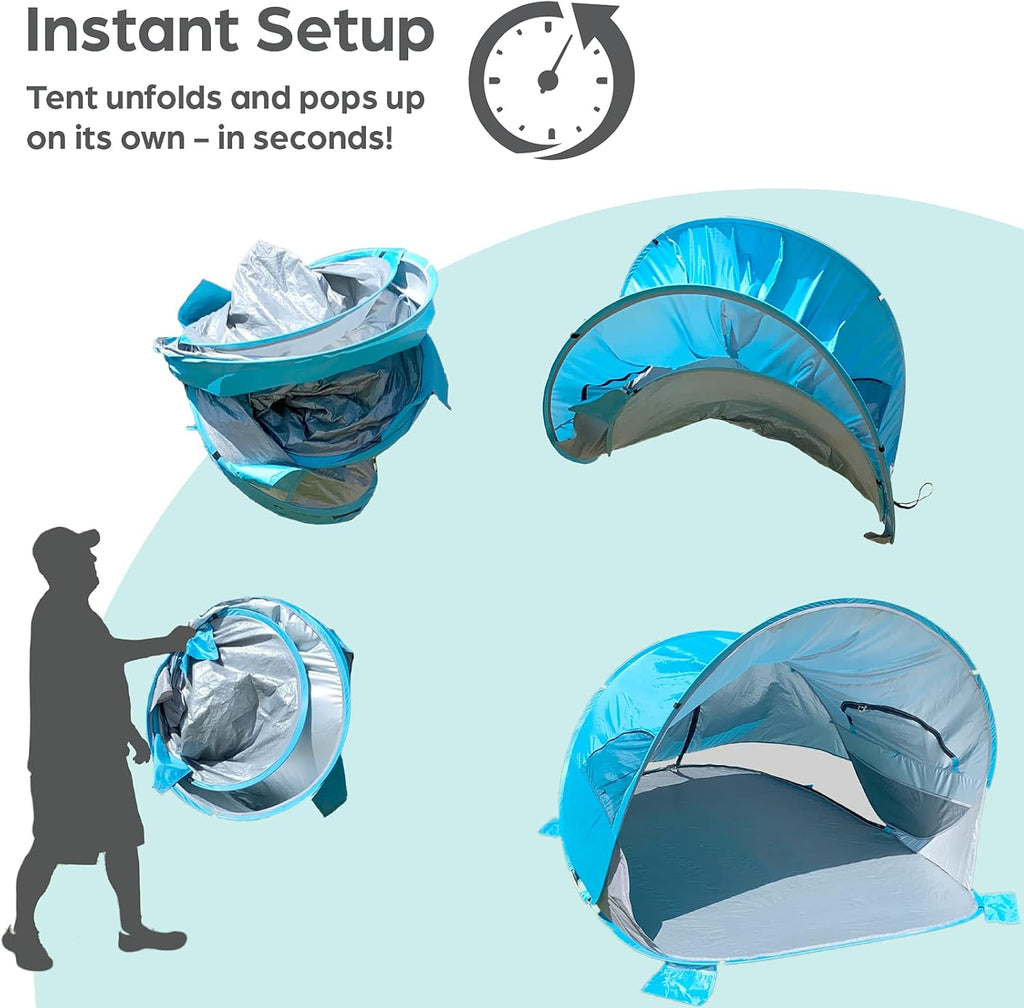 Blue Pop Up Beach Tent 3 4 Person Sun Shelter with UPF 50+ UV Protection F966