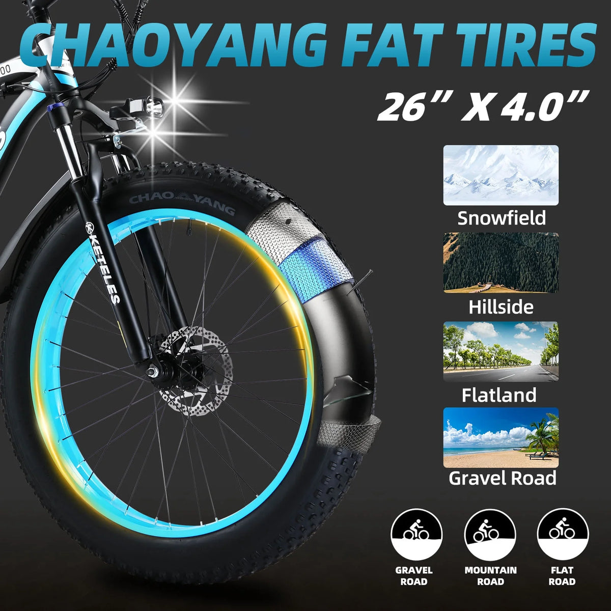 750W Electric Mountain Bike 26" Fat Tire Removable Battery Y263973