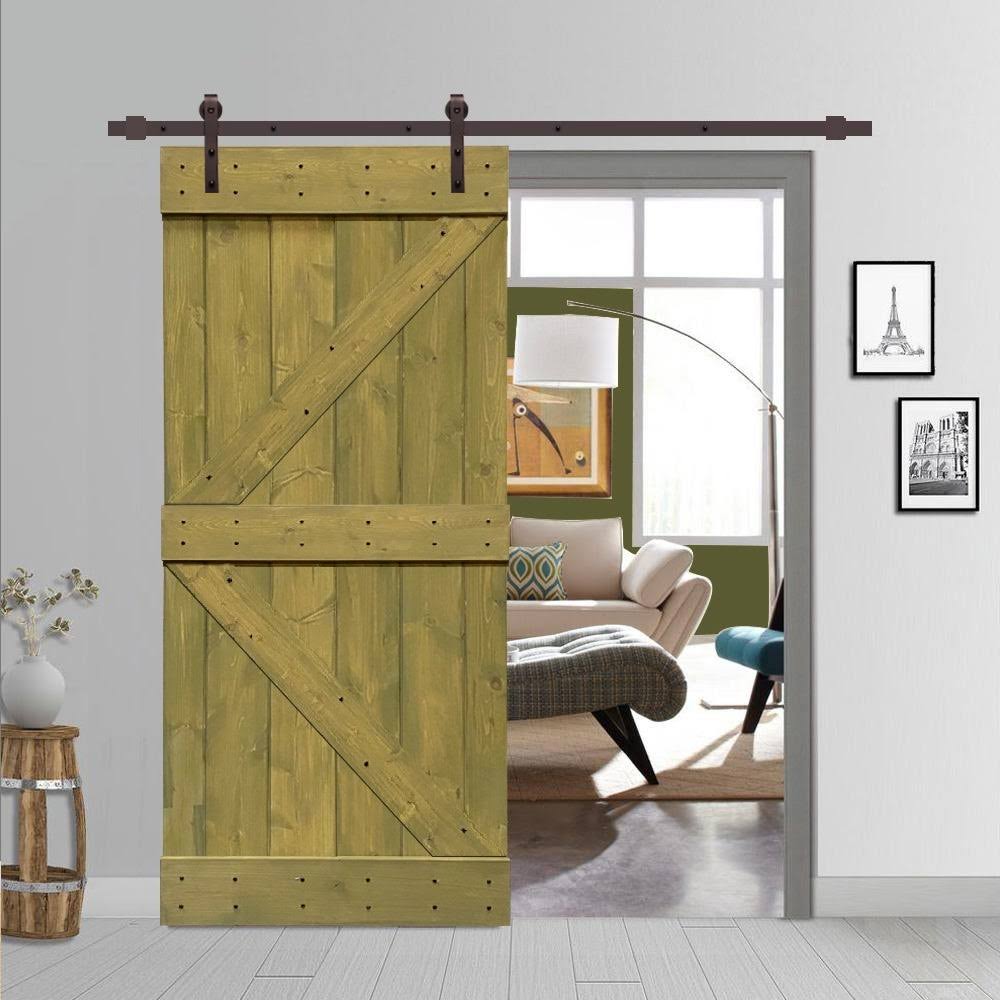 Jungle Green Stained Wood Interior Sliding Barn Door with Hardware Kit K675