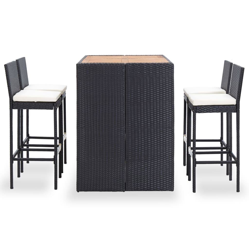 5 Piece Outdoor Bar Set Poly Rattan and Acacia Wood Black M9181