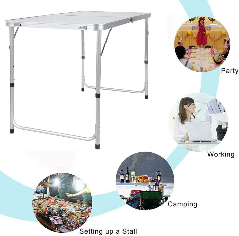 White 4ft Heavy Duty Folding Camping Table with Carry Handle O738