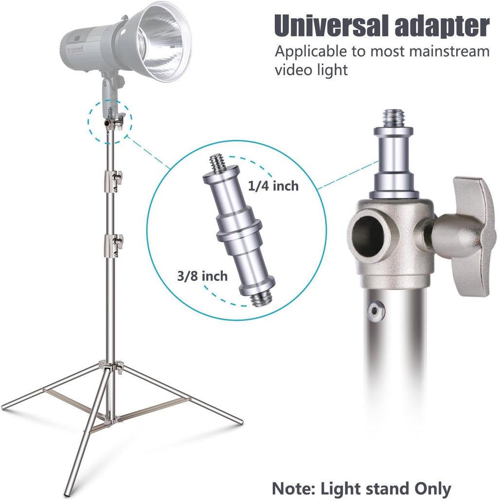 2 Pieces 260cm Stainless Steel Light Stand Kit with 1/4" to 3/8" Adapter L6366