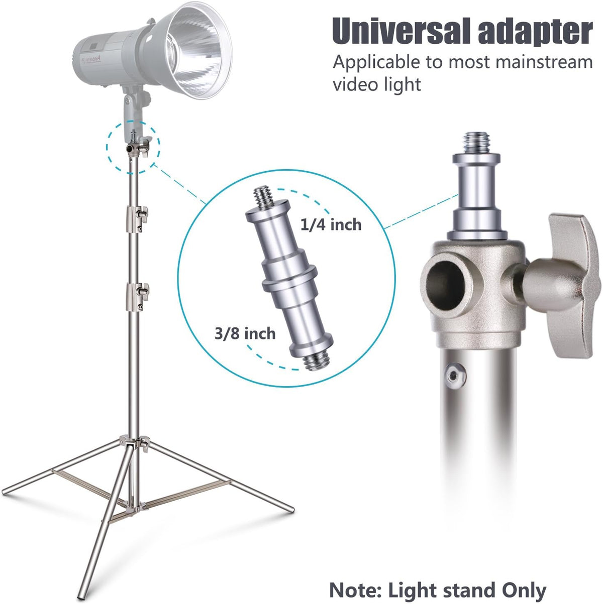 2 Pieces 260cm Stainless Steel Light Stand Kit with 1/4" to 3/8" Adapter L6366