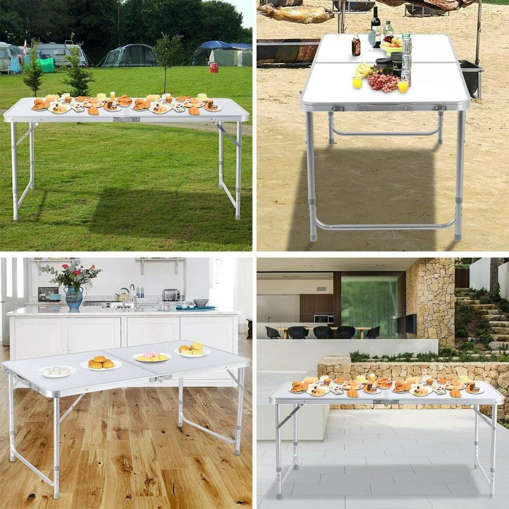 White 4ft Heavy Duty Folding Camping Table with Carry Handle O738
