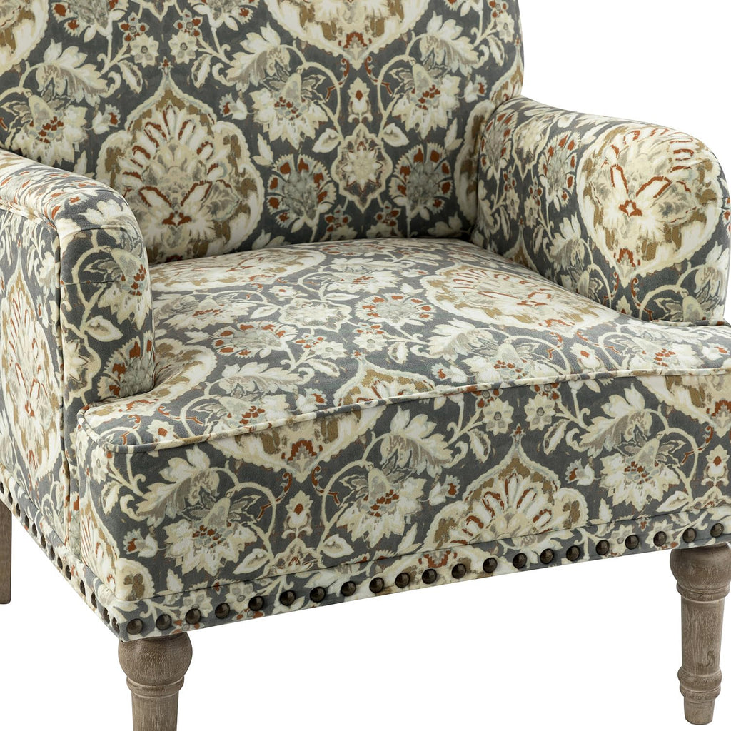 Armchair with Wood Legs & Nailhead Trim, Floral Pattern R2890