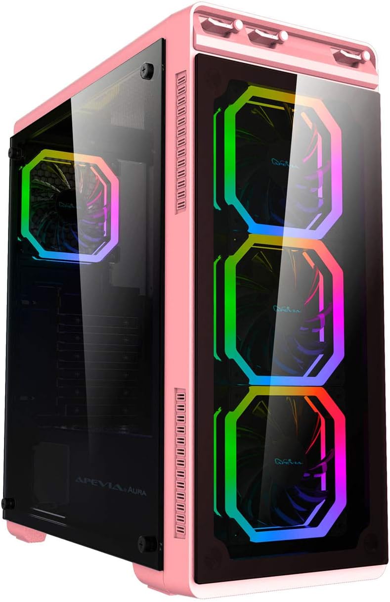 Pink Mid Tower Gaming Case with 4 x RGB Fans D3593