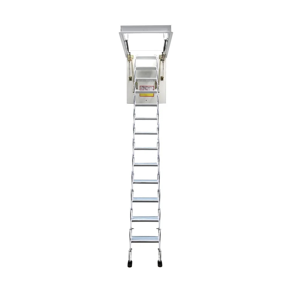 Attic Pull Down Ceiling Ladder Stairs Retractable Folding Extension Loft Stairs Ti-Mg Alloy White 31.5*39.37in Max. 10.5ft Height B135826