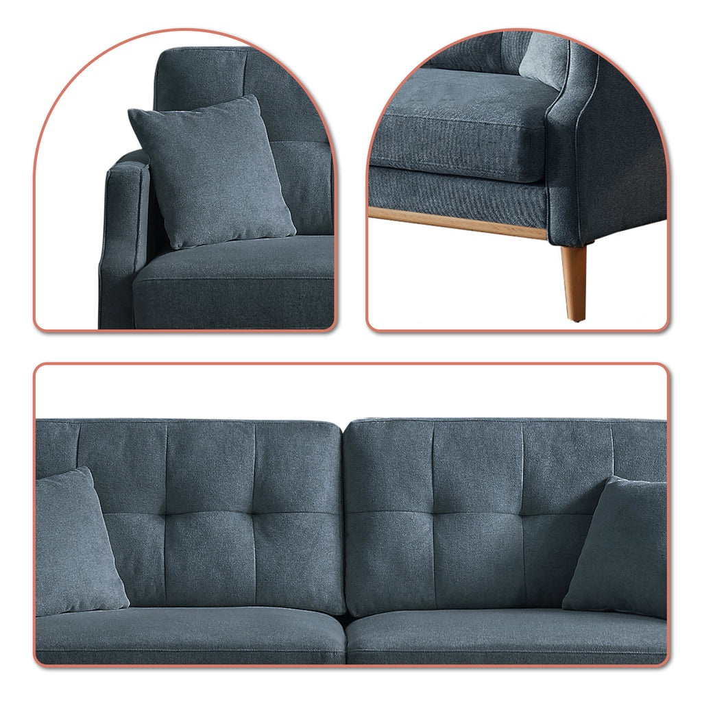 Dark Blue Polyester Three Seat Sofa with Two Pillows Z1160