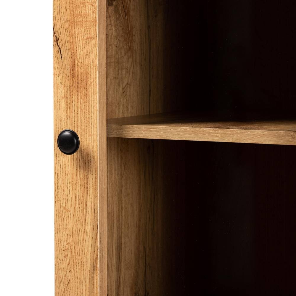 Oak Brown Finished Wood Buffet and Hutch Kitchen Cabinet Y869368