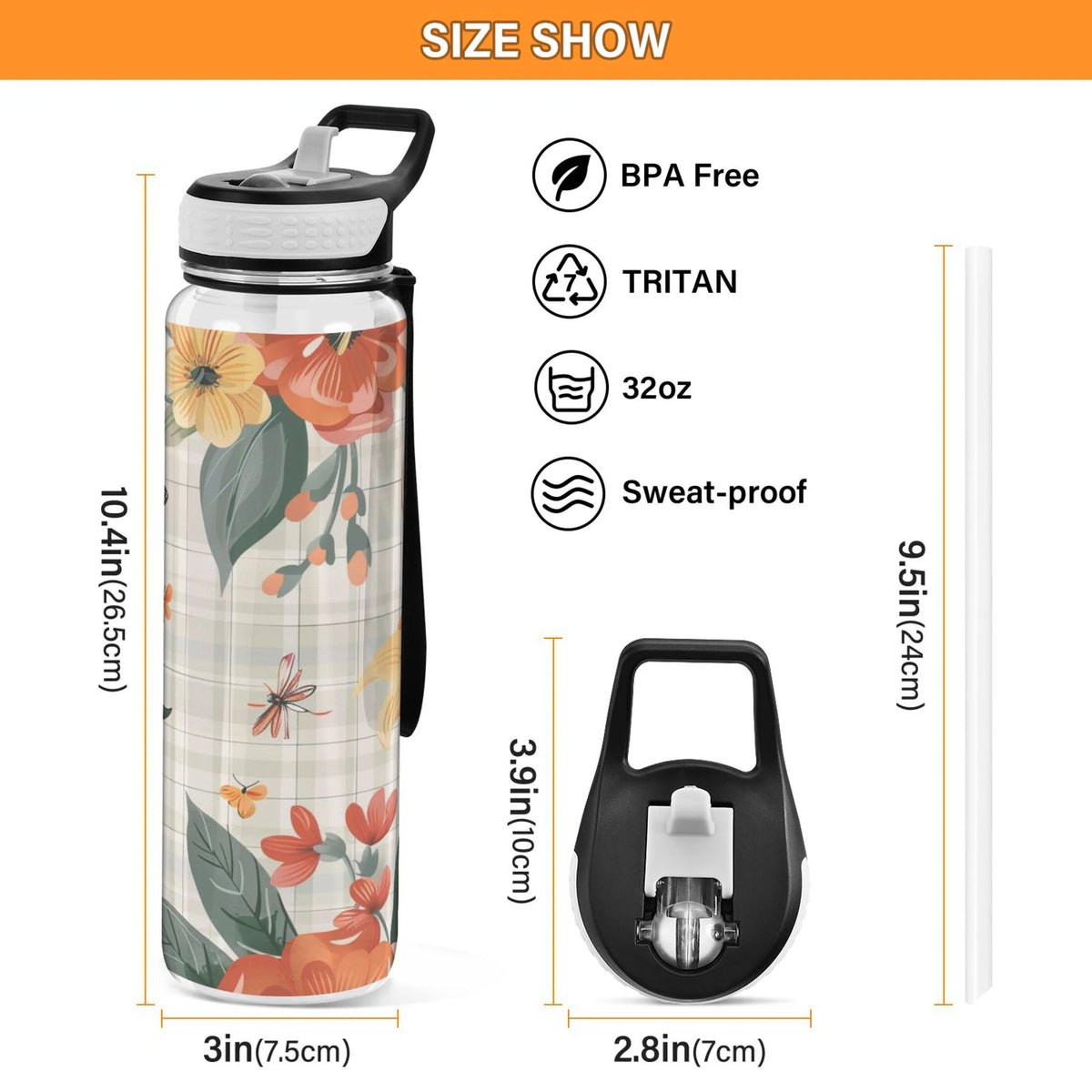 32oz Clear Triton Sports Water Bottle with Straw T76632