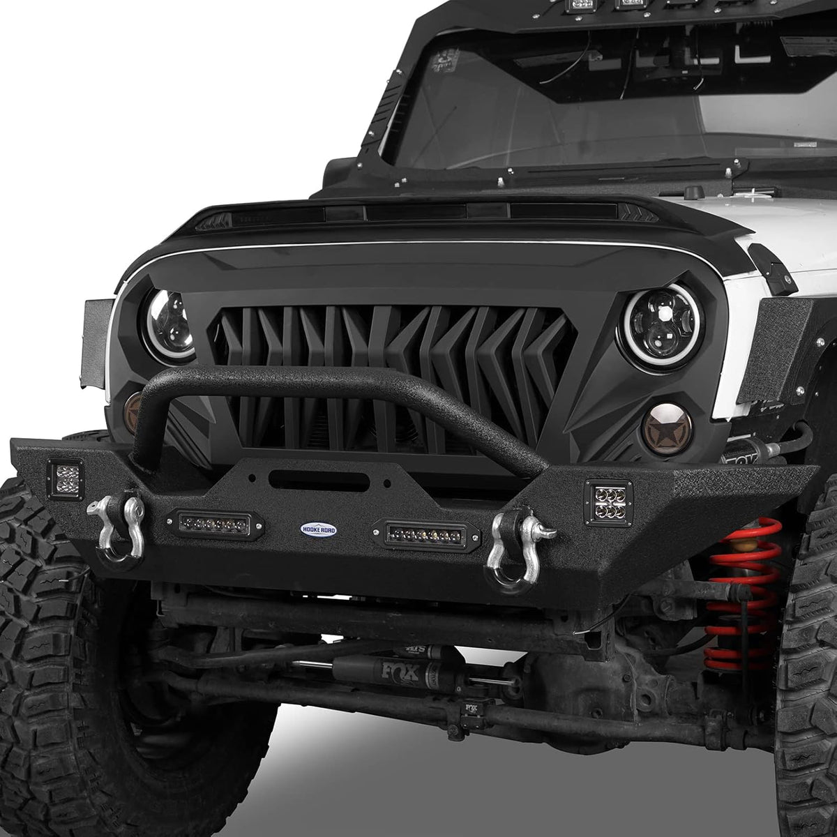 Front & Rear Bumpers Kit with Winch Plate & Hitch Receiver & LED Lights for Jeep Wrangler JK 2007-2018 O115