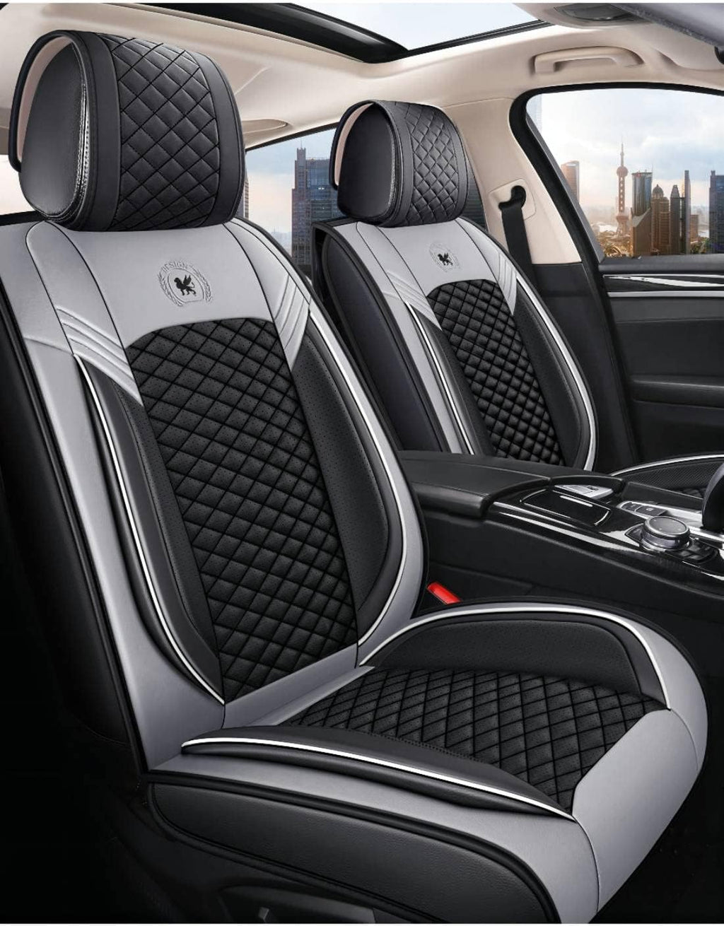 Lu Black & Red Leather Car Seat Covers 5 Seats Full Set R57476