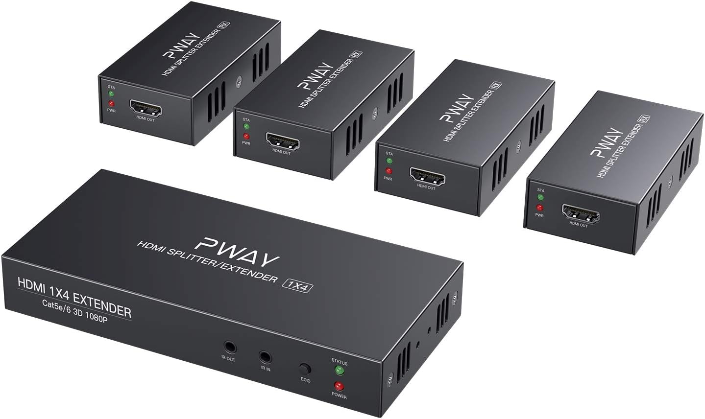 1x4 HDMI Extender Splitter 1080P Over Ethernet Cat5 Cat5e Cat6 I1916