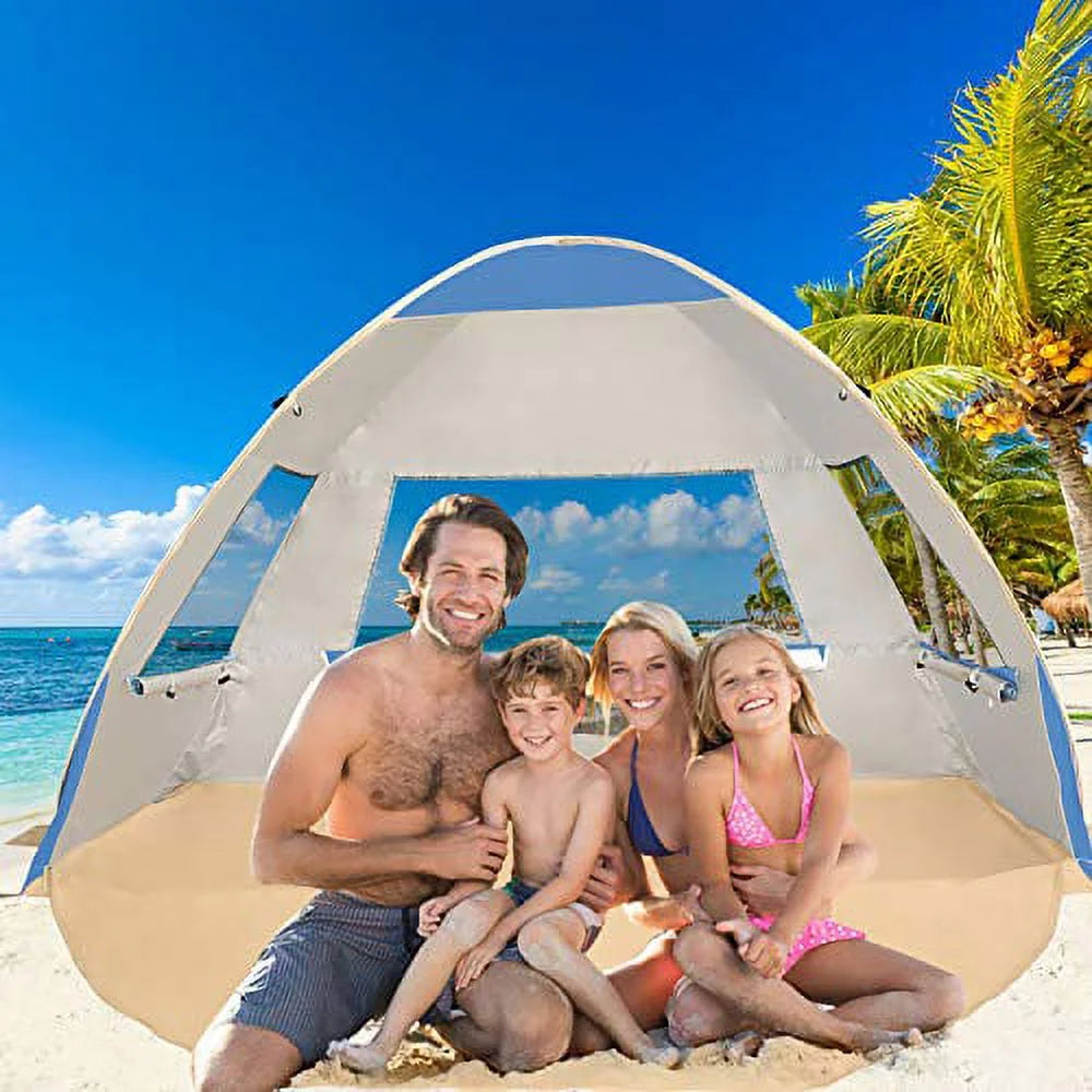 Large Pop Up Beach Tent Automatic Sun Shelter 3-4 Person Anti-UV Portable Beach Canopy F4637