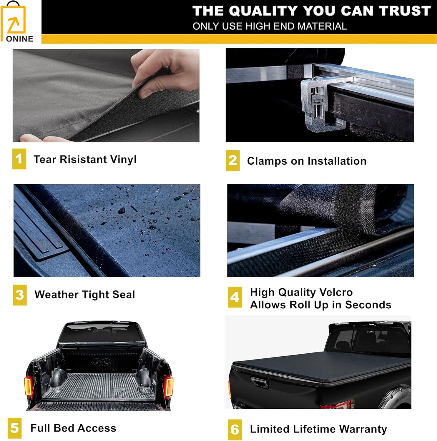 Soft Roll Up Truck Bed Tonneau Cover for Toyota Tundra 6.5ft Bed I54115