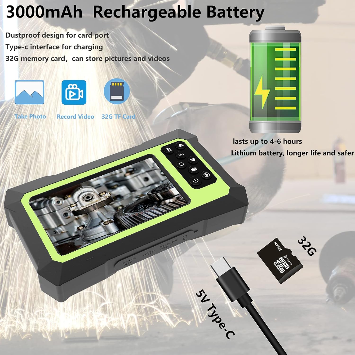 Endoscope Camera with Lights, 1080P HD Borescope Camera 4.3 Inch LCD Screen, IP67 Waterproof, 8 LED Lights, 3000mAh Battery, 32GB TF Card, Pack of 2 S8471