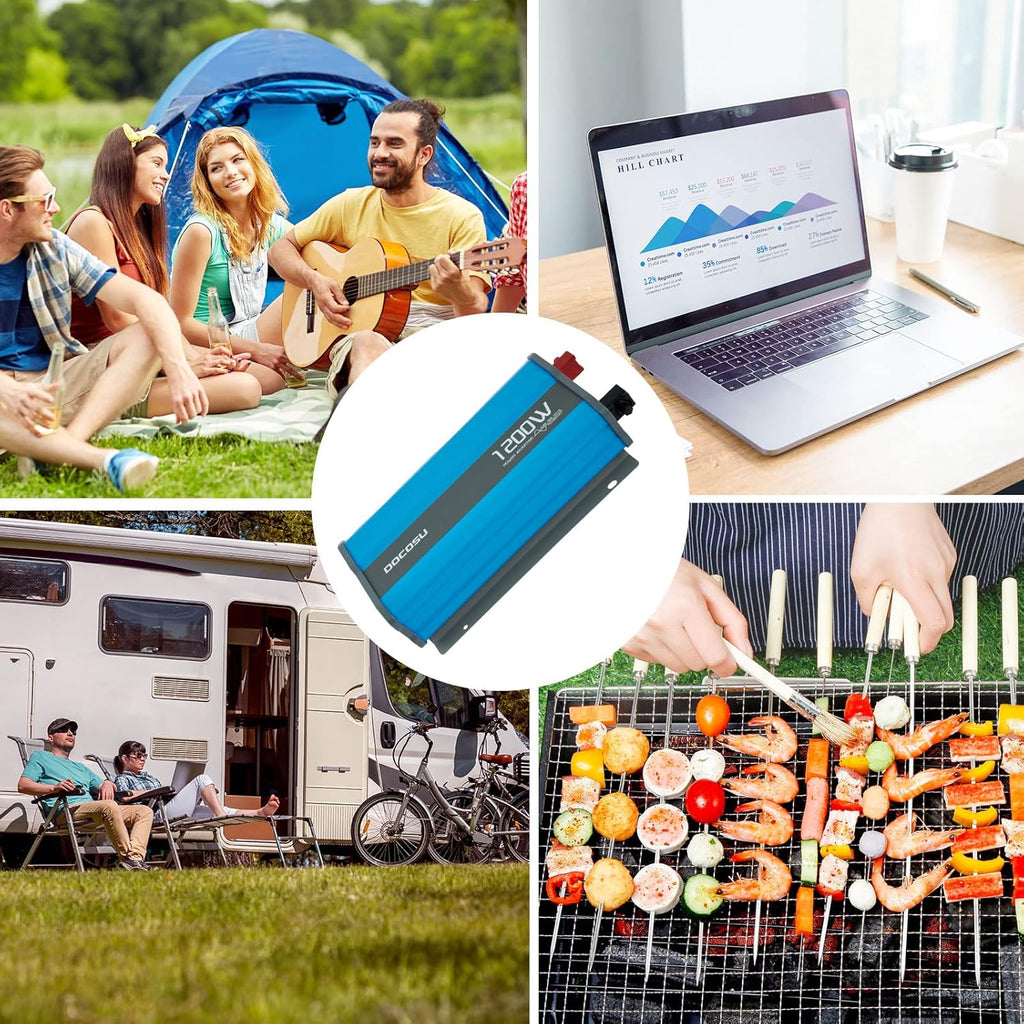 1200W Pure Sine Wave Power Inverter DC 12V to AC 110V with LED Display 2.4A USB Port H564
