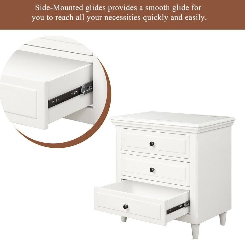 Beige 3-Drawer Wood Nightstand Cabinet G3492