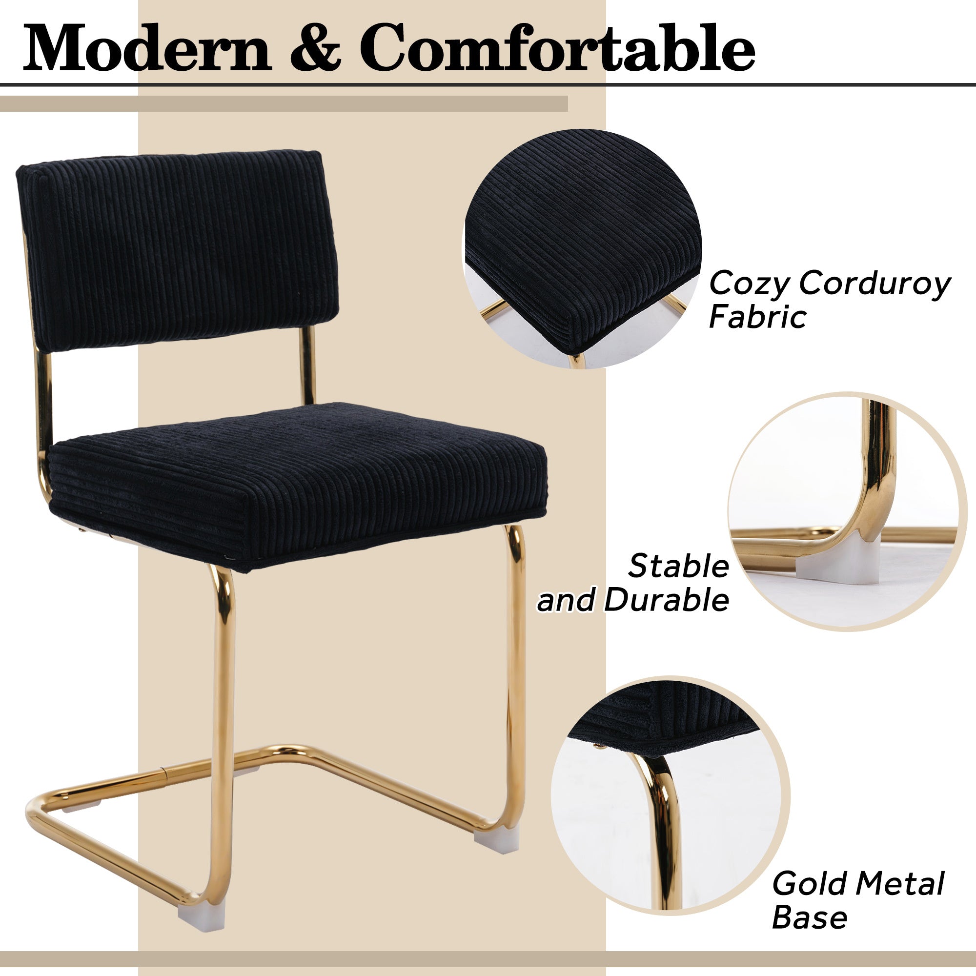 Black Corduroy Dining Chairs Set of 4 V703371