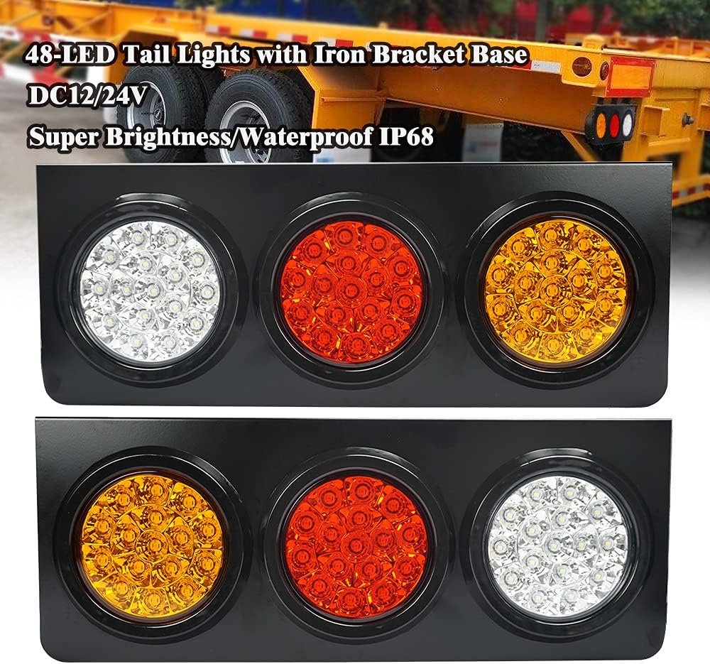 LED Truck Trailer Tail Lights with Iron Bracket Base, 48-LED, 2 PCS K3745