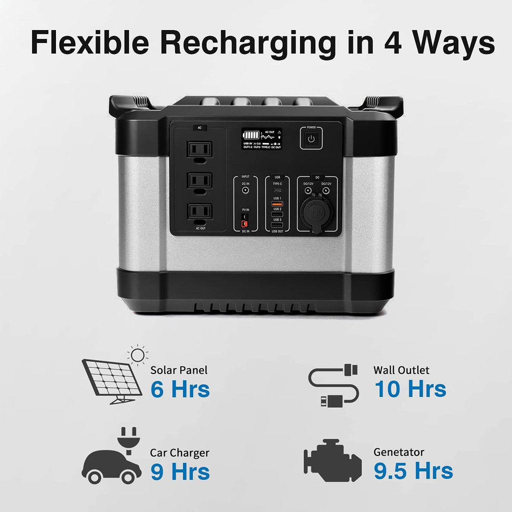 350000mAh 1000W 1120Wh Solar Power Generator with 3 AC Outlets, 3 USB Ports, LED Display G153153