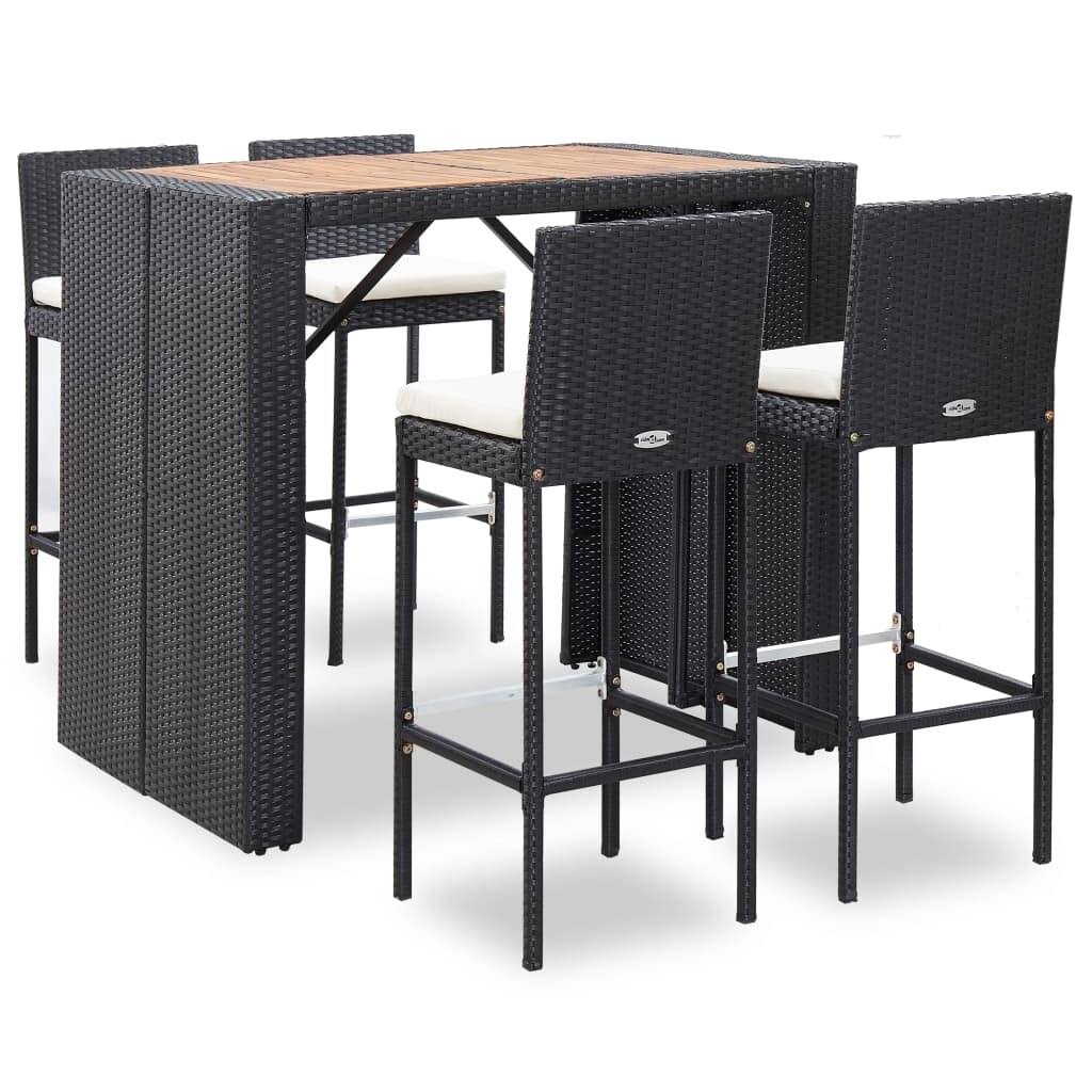 5 Piece Outdoor Bar Set Poly Rattan and Acacia Wood Black M9181