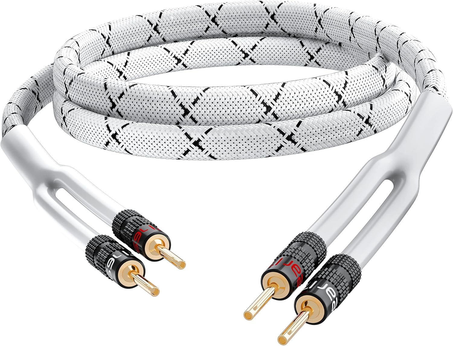 10AWG Speaker Cable with Gold-Plated Banana Tip Plugs, 25ft Pack of 2 B918901