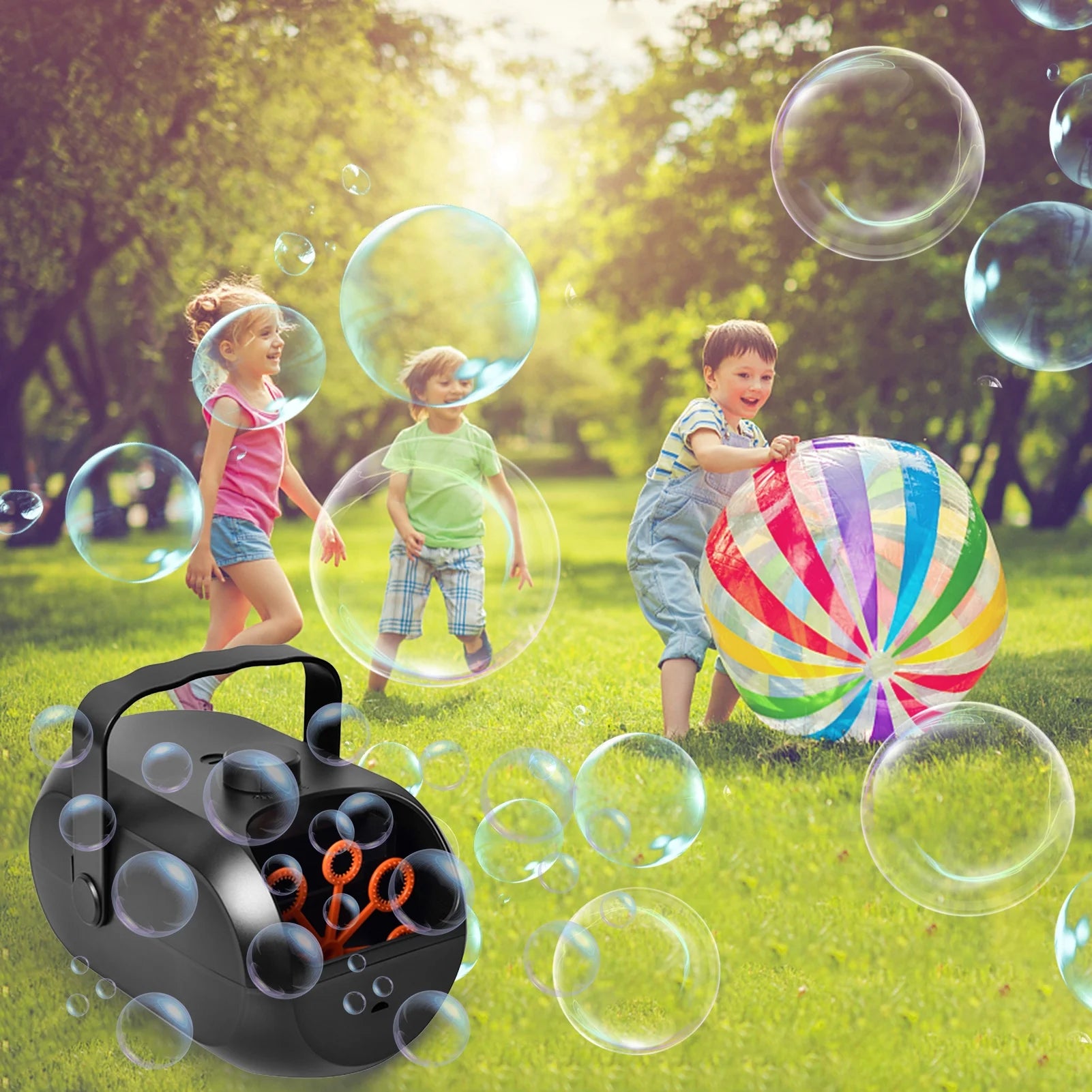 Portable Automatic Bubble Maker with 6 Bubble Wands Y30815