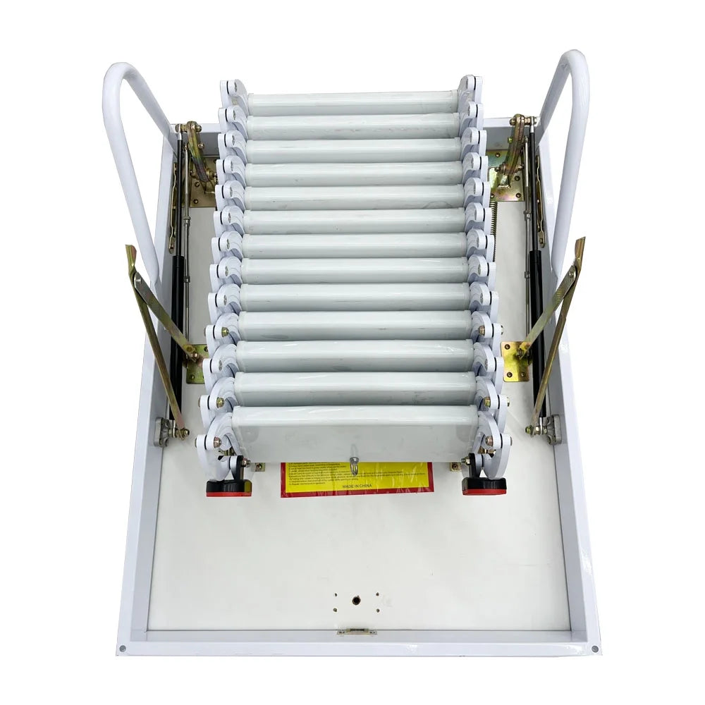 Attic Pull Down Ceiling Ladder Stairs Retractable Folding Extension Loft Stairs Ti-Mg Alloy White 31.5*39.37in Max. 10.5ft Height B135826