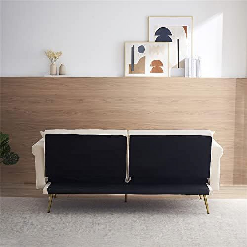 Beige Velvet Convertible Futon Sofa Bed with Two Pillows D686834