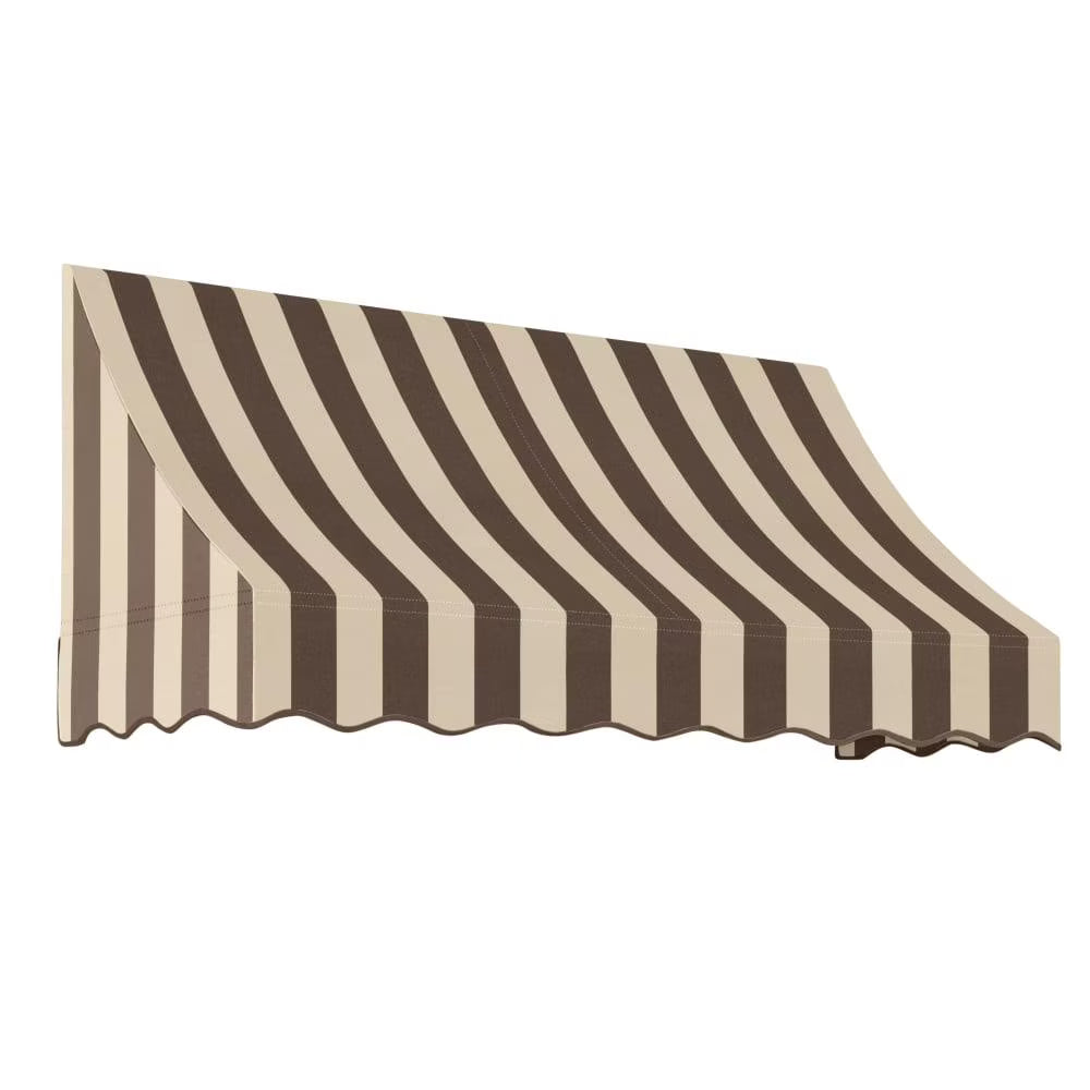 10.375 ft Acrylic Fabric Fixed Awning, Brown/Tan Stripe M905