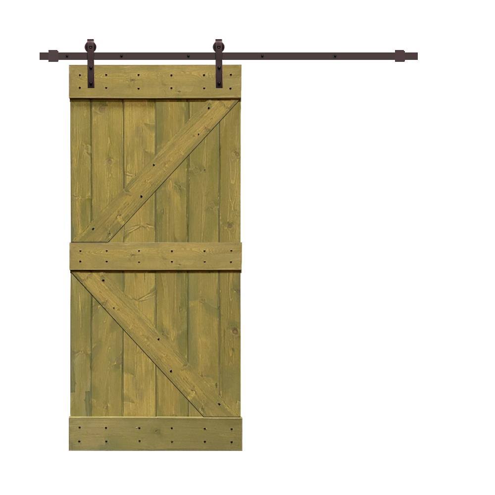 Jungle Green Stained Wood Interior Sliding Barn Door with Hardware Kit K675